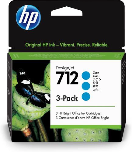 HP Pack de 3 cartouches d'encre DesignJet 712, cyan, 29 ml, Rendement standard,