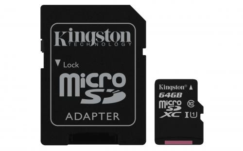 Kingston MicroSD Card  64GB avec adaptateur SDHC  (Class 10)