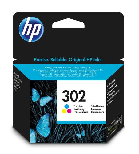 HP 302 Cartouche d’encre trois couleurs authentique, Rendement standard, Encre à